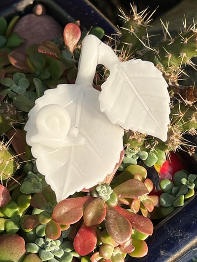Image of Glowing White Double Leaf Pendant w/ Snail