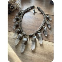 Image 2 of The SALE - Oakley Necklace - Thick Clear Quartz Crystals and Olive Green Leather 