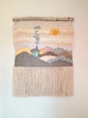 Little Blue House And A Winter Sky. Extra Large Woven Wall Hanging