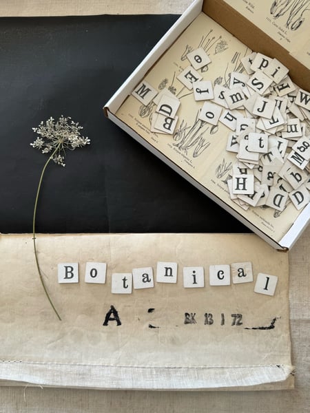 Image of Word making vintage letter tiles in decorative box #4