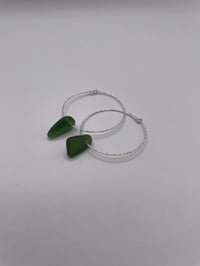 Image 3 of Sterling Silver Diamond Cut Statement Sea Glass Hoops