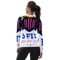 Image 2 of BOSSFITTED White Neon Pink Blue and Black Women's Compression Shirt