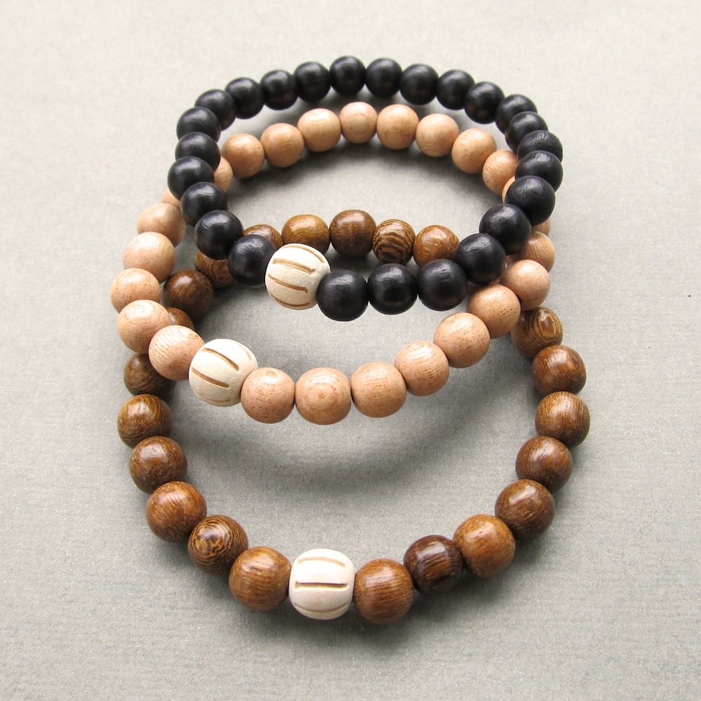 Image of Wooden Beaded Bracelets With Carved Bead - Choose Your Colour
