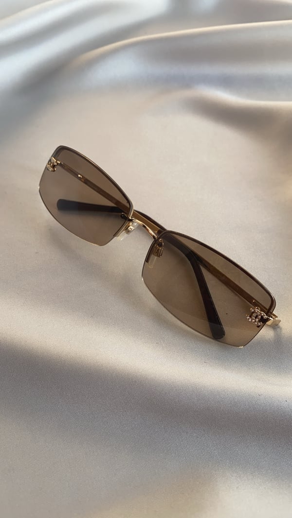 Image of Chanel Brown Half Lens Diamanté Sunglasses