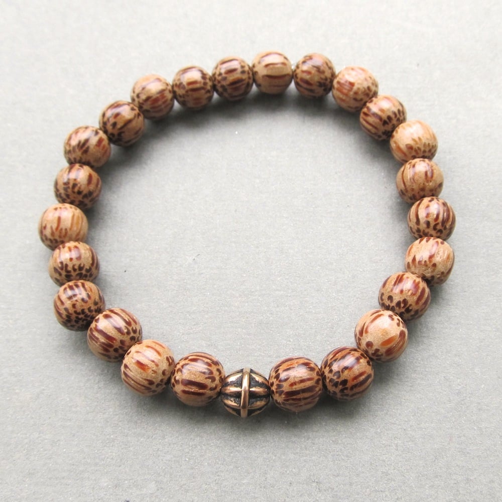 Image of Palmwood Beaded Bracelet With Antique Gold Bead