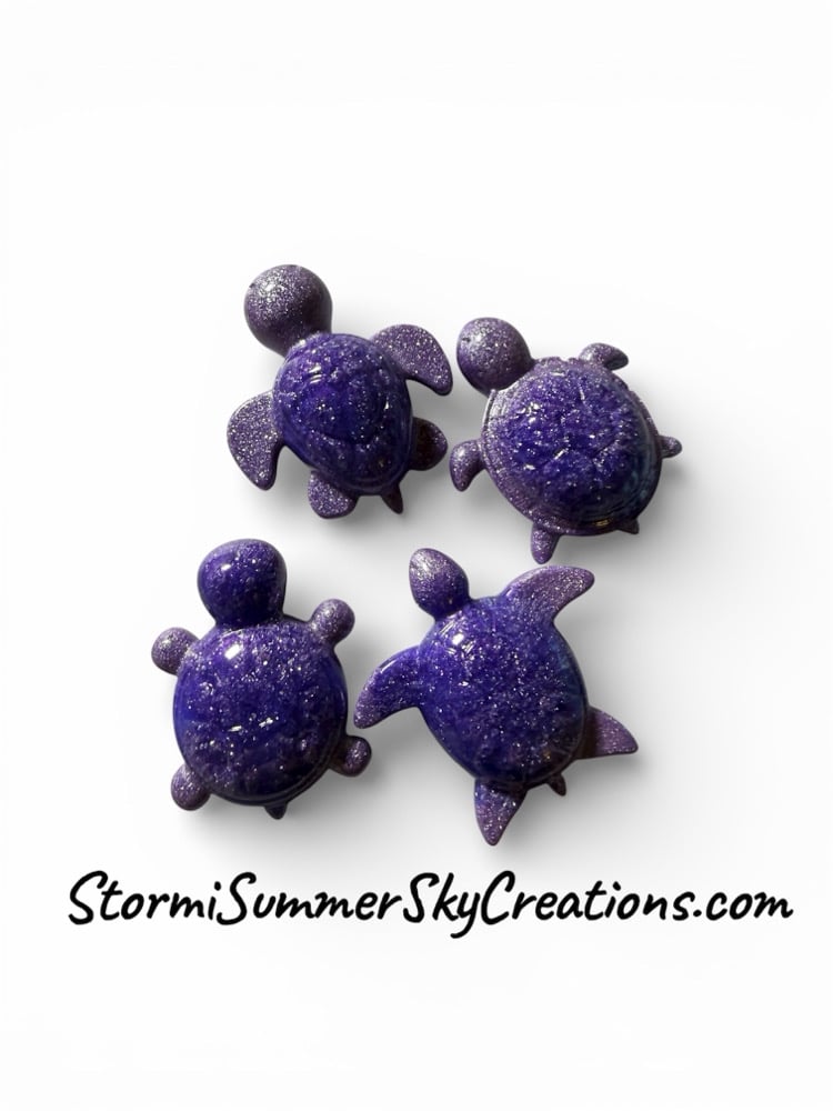 Image of Four purple turtle magnet set