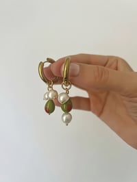 Image 3 of OLIVE PEARL HOOP EARRINGS 