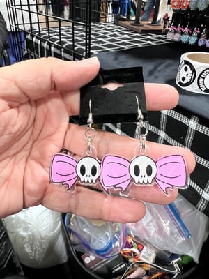 Skull and Pink Bow acrylic earrings