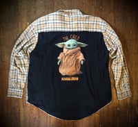 Upcycled “The Child/Mandolorian” t-shirt flannel