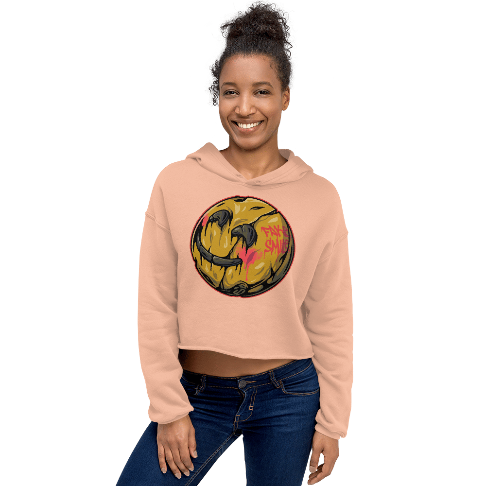 FAKE SMILE PRINTED CROP HOODIE
