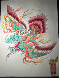 Image 1 of A1 original Hiryū (winged dragon) painting