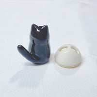 Image 6 of Glow In Dark Black Cat With Skull Mask ceramic Figurine