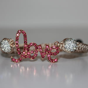 Image of Bracelet LOVE Tan Pink with White Crystals