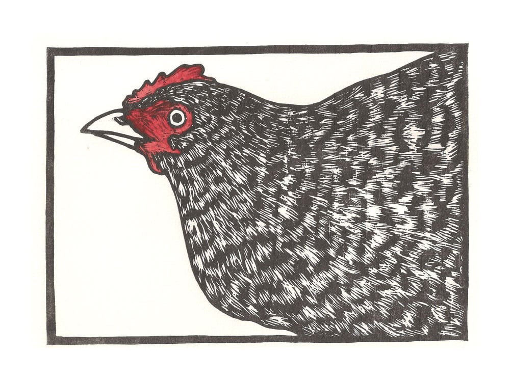 Image of Jay's Gray Chicken Woodcut
