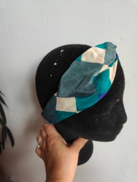 Image 4 of Turban Headband- Blue and grey checks