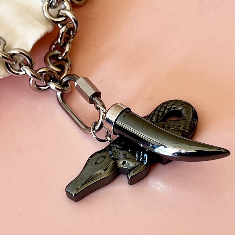 Image of Chunky Hematite Alligator and Tusk Necklace