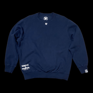Image of S&P-“Stacked Type+PatchWork” Logo (M) SAMPLE (1/1) Crewneck Sweater (Navy)