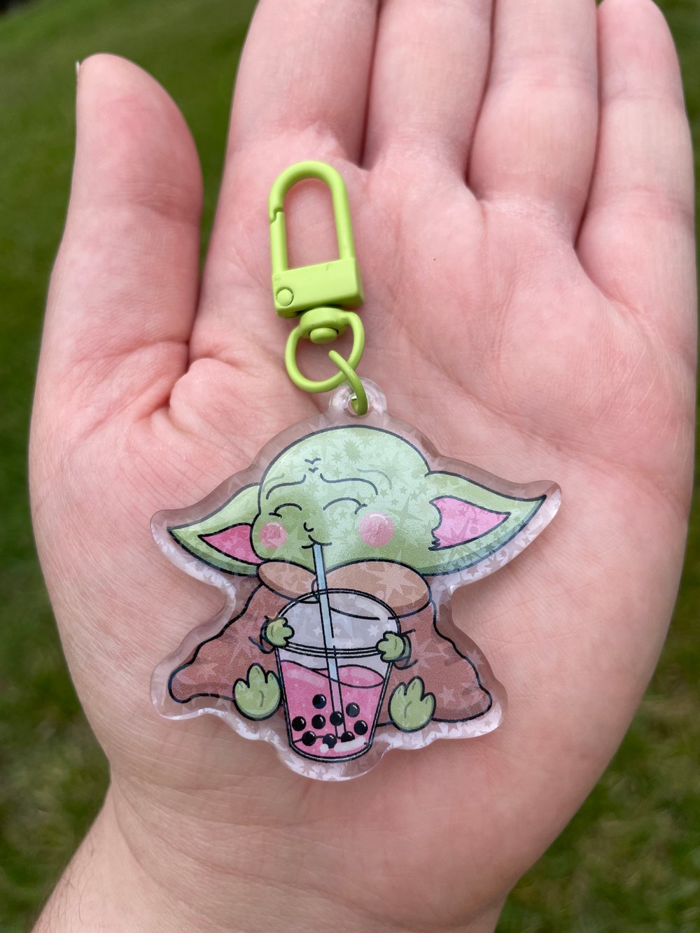 Image of Baby Alien Drinking Boba Plush Pillow & Acrylic Keychain
