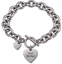 Image 2 of Stainless Steel Godmother Heart Pendant Toggle Bracelet  