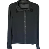 Image 2 of Vintage Y2K- 90s Sheer Button Up with Crochet Accent - L 