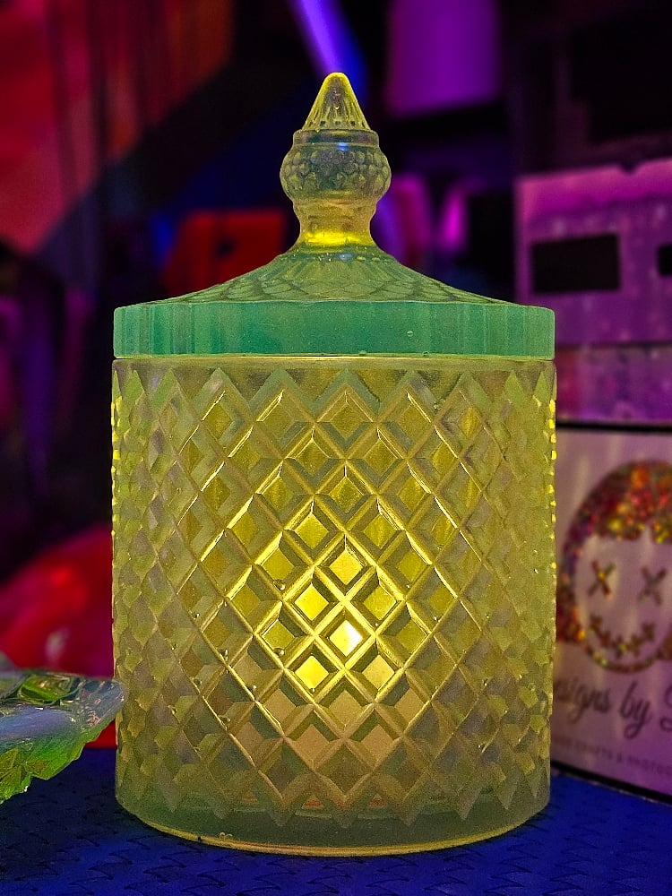 Image of Vaseline Glass Inspired Trinket Box/ Lantern w/ iridescent base
