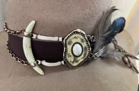 Image 4 of Handmade Tan Panama Hat Stone & Feather Band