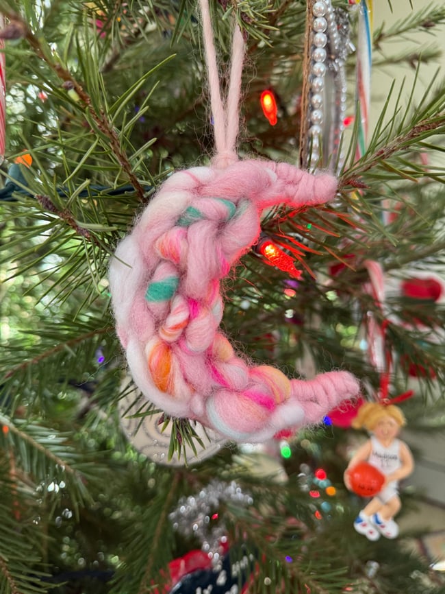 Pink Candy moon woven ornament. 