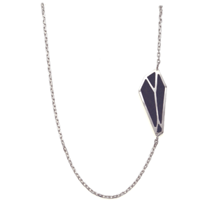 Image of Large Side-hanging Silver Necklace with Black Leather