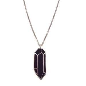 Image of Large Silver Pendant Necklace with Black Leather