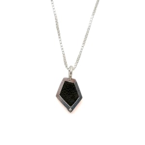 Image of Small Silver Pendant Necklace with Black Leather