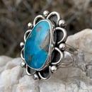 Image 4 of Kingman Turquoise Floral Border Handmade Sterling Silver Ring