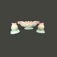 Image 1 of Vintage Hull Pottery Peach Console Vase with 2 Candle Holders L21-13 1/2