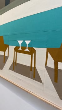 Image 5 of Martinis By The Pool Original Quilted Artwork in Handmade Frame