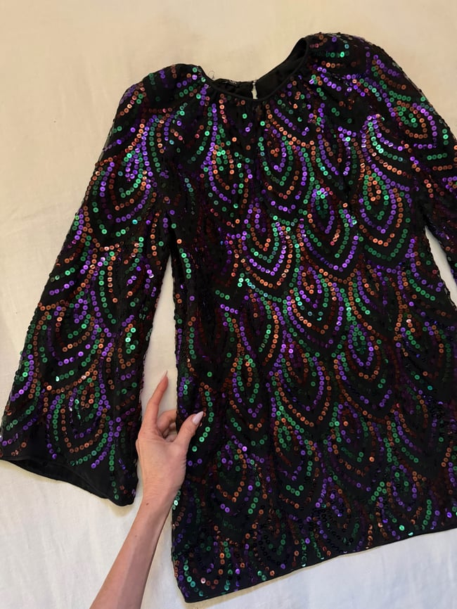 mid 1970s HALSTON sequin silk keyhole mini dress designer