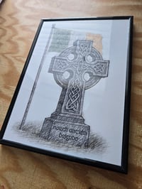 Image 1 of Celtic Cross with Irish Tricolour (A4 framed).