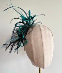Image 1 of Teal rouleau flower & feather headpiece 