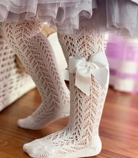 Image 3 of Open knit bow tights 