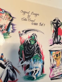 Image 2 of 1991 Creepy Graveyard Vtg Colin Creed Tattoo Flash sheet