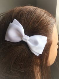 Image 2 of White and Navy Hair Bow