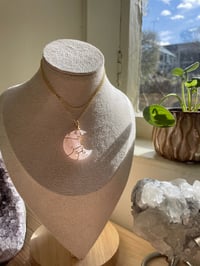Image 1 of Gold Rose Quartz Crescent Moon Necklace