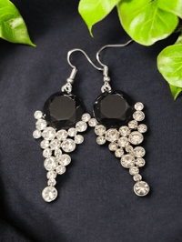 Earrings - silver,  black, faux diamond 