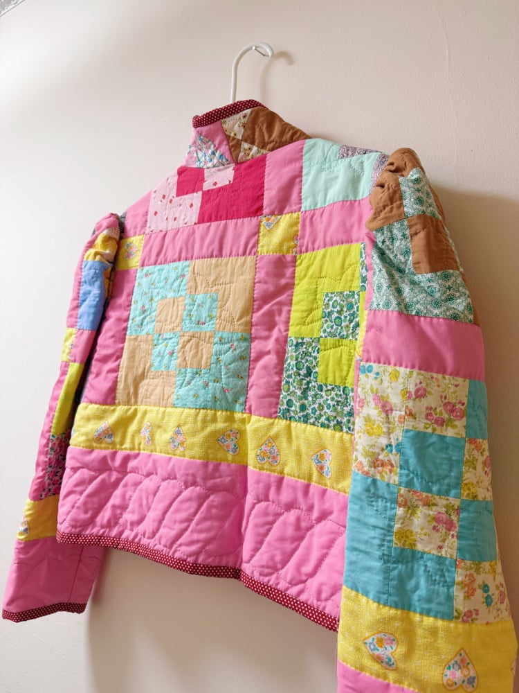 Image of Princess Puff Sleeve Quilt Coat — Pink Patchwork