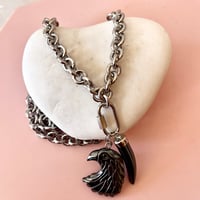Image 2 of Chunky Hematite Eagle and Tusk Necklace