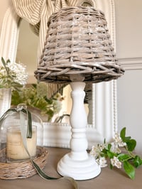 Image 1 of Wicker shade & white wooden shade