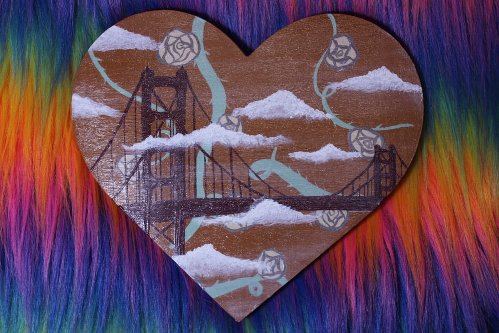 Image of Cinnamon Brown Foggy Bridge Wood Heart