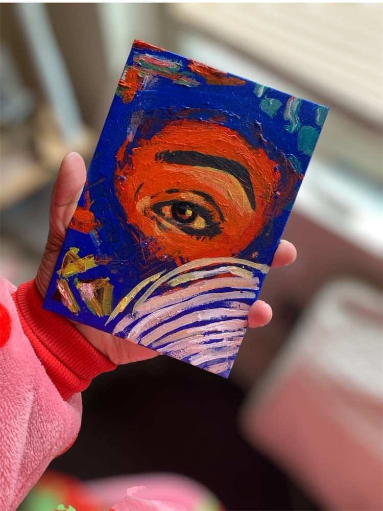 Image of Abstract Orange Eye Study Painting 5 X 7