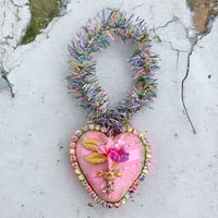 Pink Valentine Heart with Rhinestones and Vintage Florals I