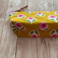 Image 5 of "Mustard & Pink Floral Block Print” Small OR Mini Quilted Zipper Bag