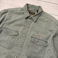 Image 2 of Vintage Eddie Bauer Short Sleeve Denim 3 Fly Button Up - XL
