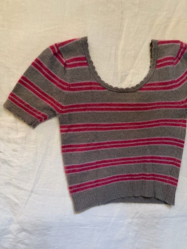 late 70s angora stripe ballet scoop neck top blouse sweater 